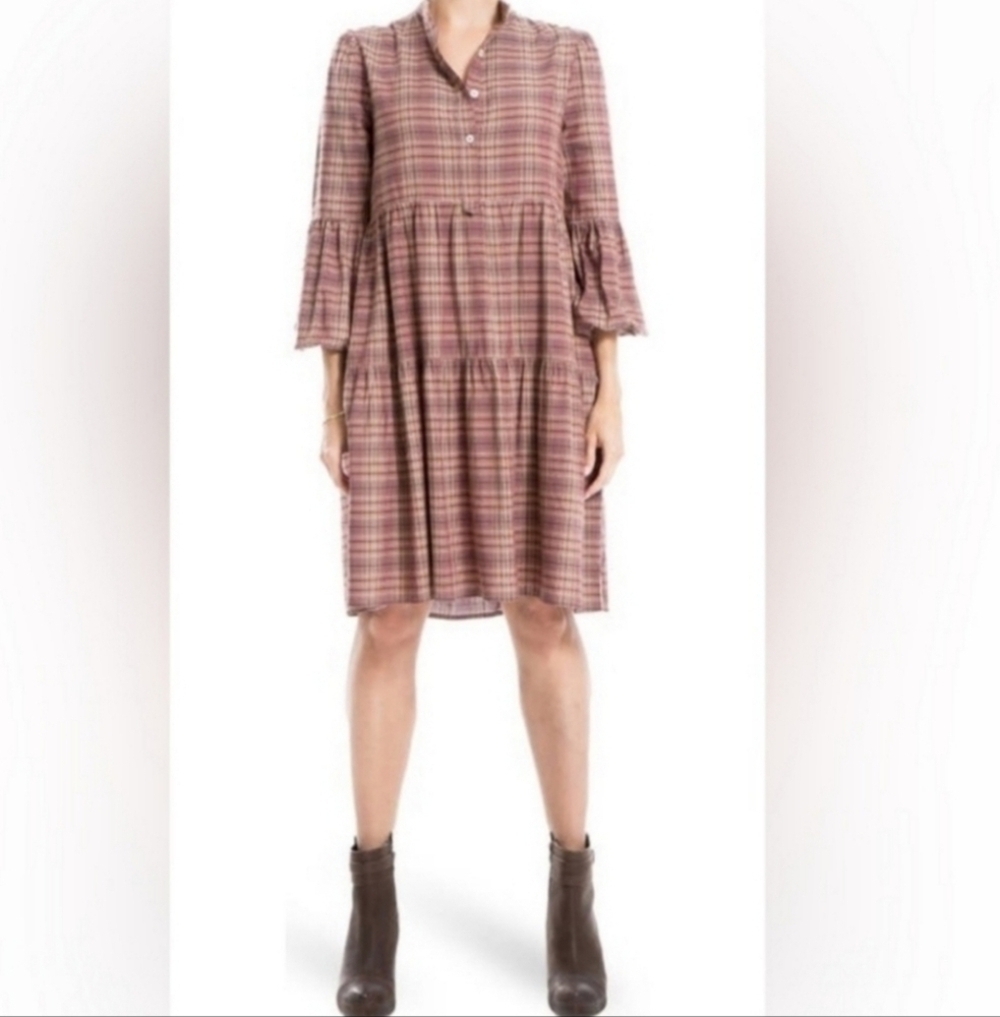 Max Studio Womens Rayon Plaid Long Sleeve Mini Dress Size Small